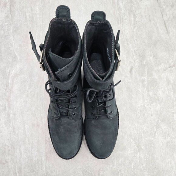 Madewell Combat Boots Leather Black Grunge Moto Lace Up Ankle Booties Size 7.5 - Picture 2 of 12